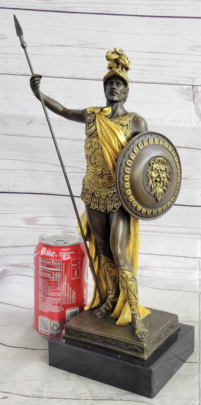 Art Deco Military Greek Roman Warrior Soldier Hot Cast Bronze Marble Base Statue