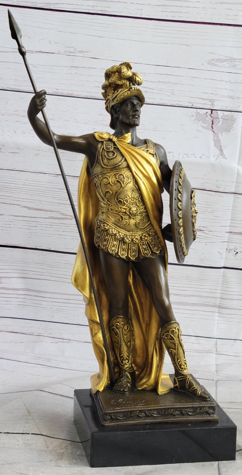 Art Deco Military Greek Roman Warrior Soldier Hot Cast Bronze Marble Base Statue