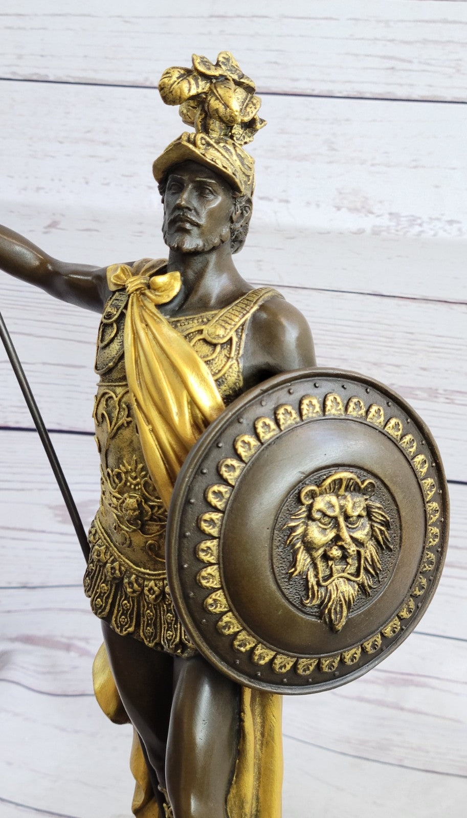 Art Deco Military Greek Roman Warrior Soldier Hot Cast Bronze Marble Base Statue