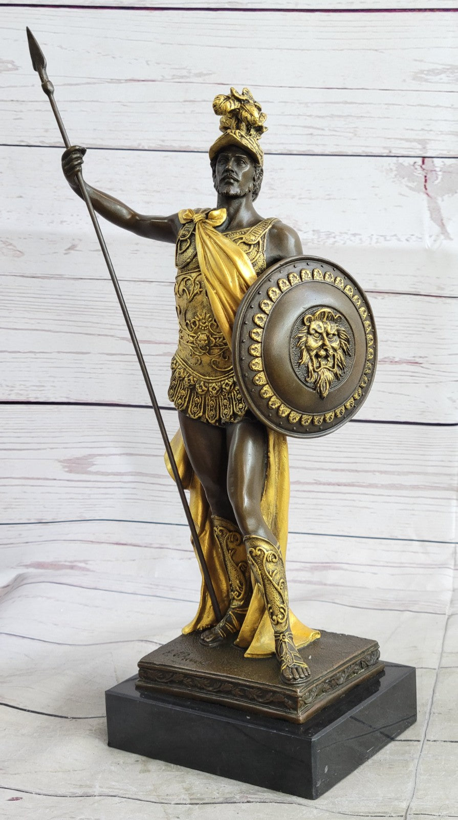 Art Deco Military Greek Roman Warrior Soldier Hot Cast Bronze Marble Base Statue