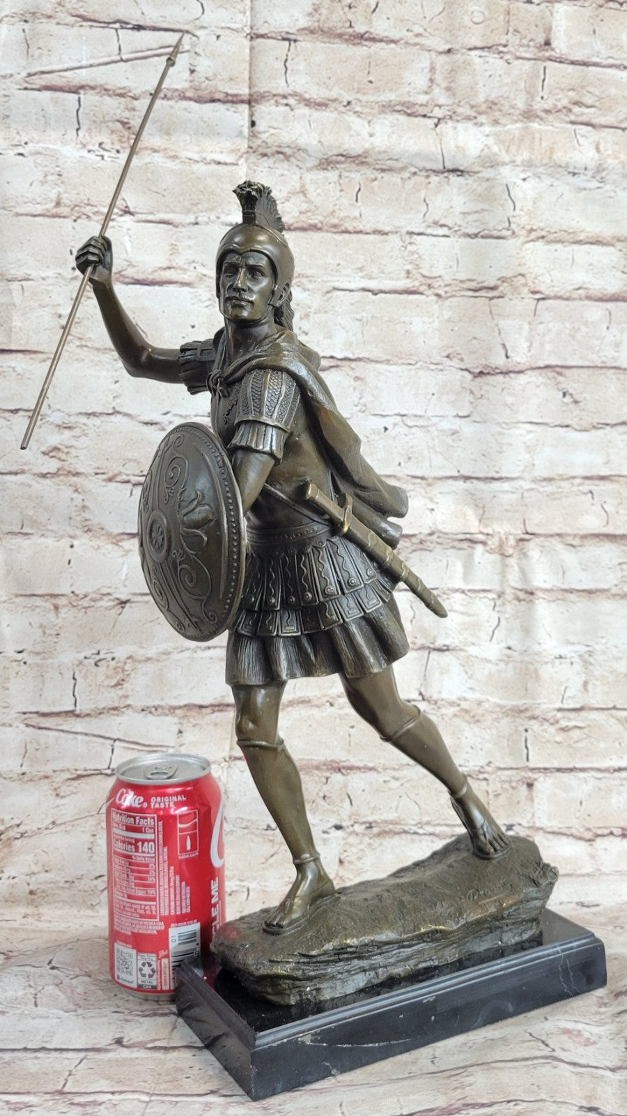 Bronze Sculpture Roman Warrior Soldier with Shield Home Office Decoration