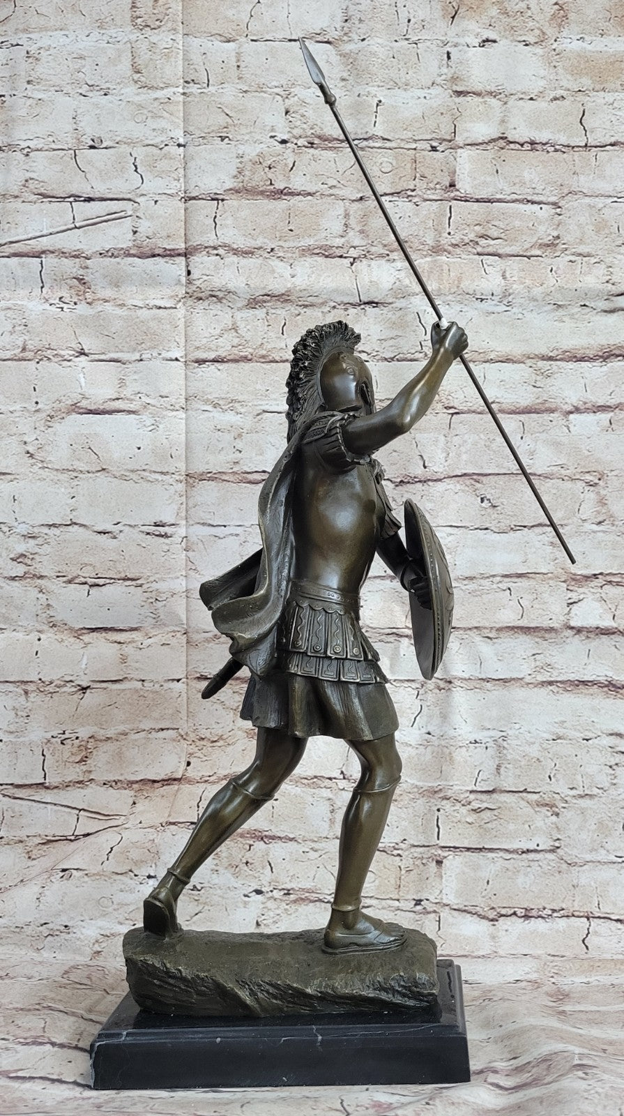 Bronze Sculpture Roman Warrior Soldier with Shield Home Office Decoration