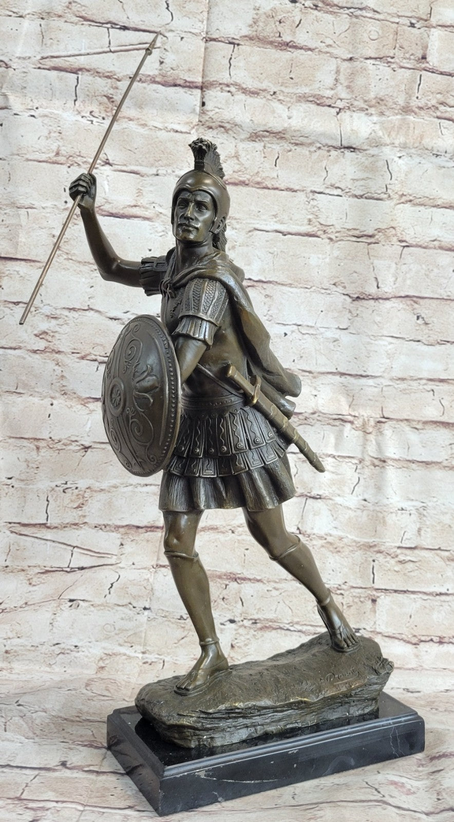 Bronze Sculpture Roman Warrior Soldier with Shield Home Office Decoration