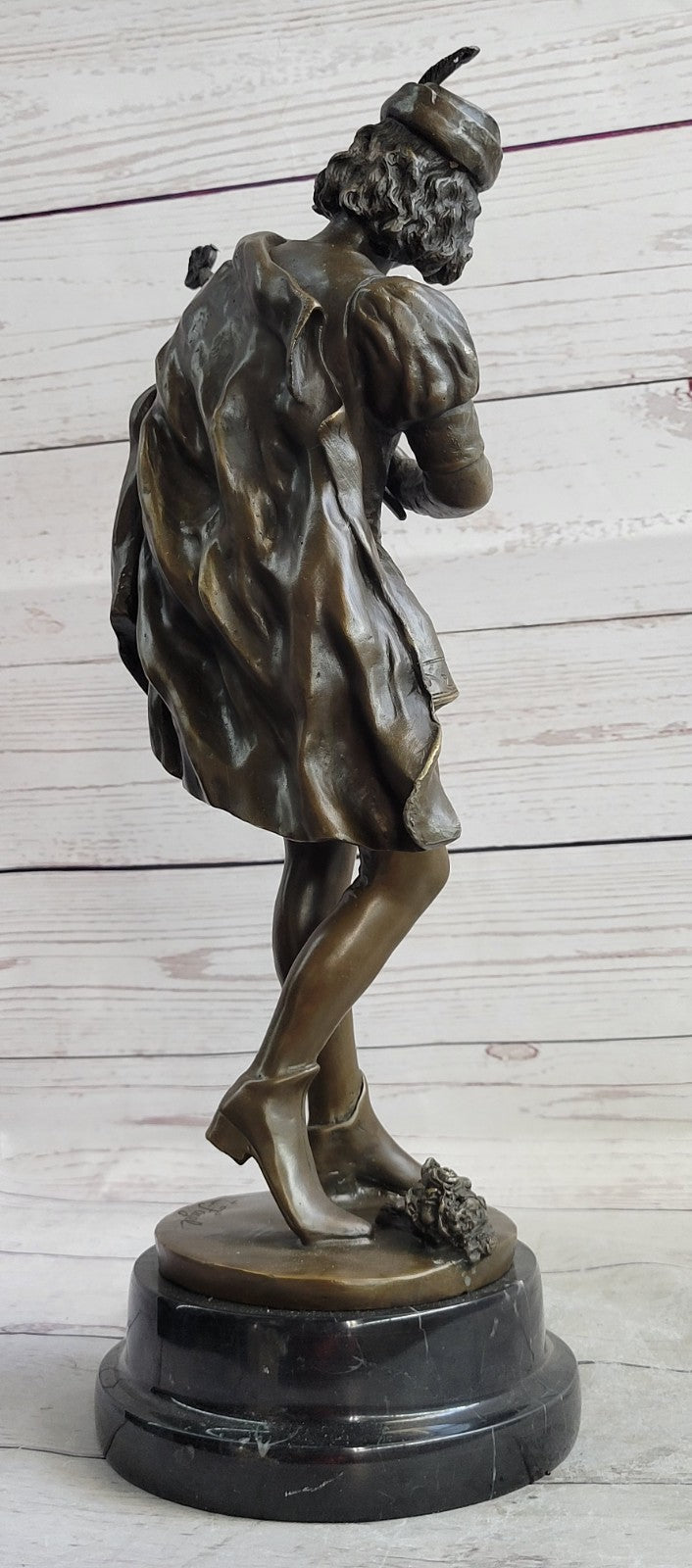 European Bronze Figure of a Minstrel by Leon Fagel, Warrior Statue with Sword