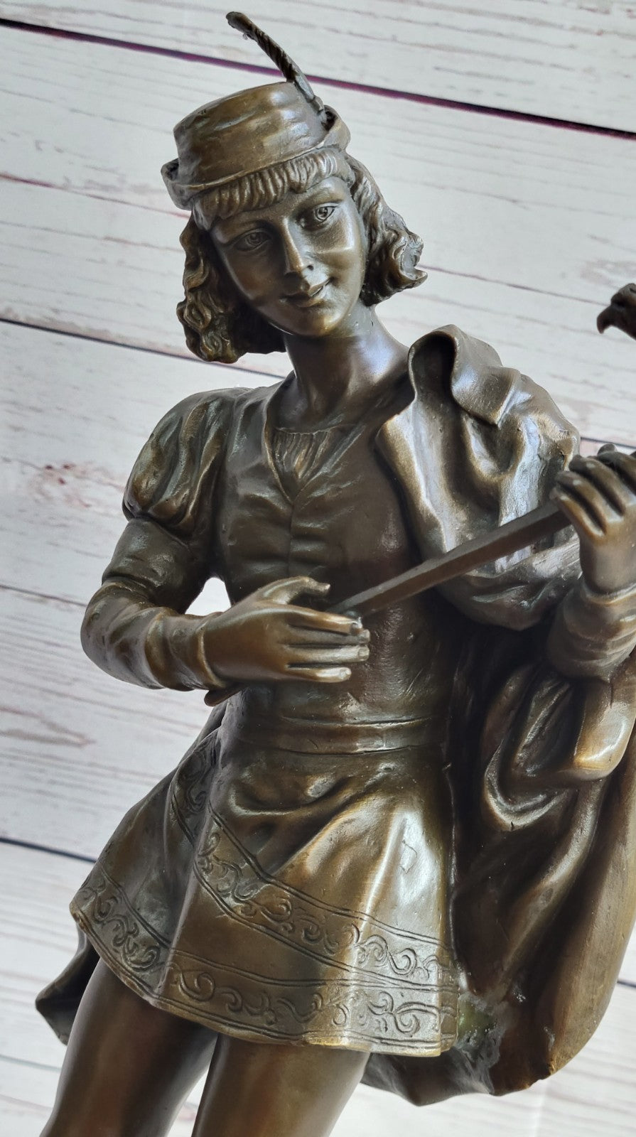 European Bronze Figure of a Minstrel by Leon Fagel, Warrior Statue with Sword