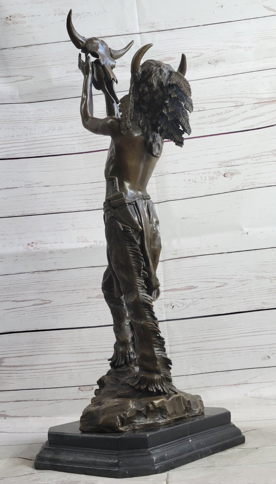 Large Native American Bust Statue Art Indian Chief Bronze Sculpture Decor