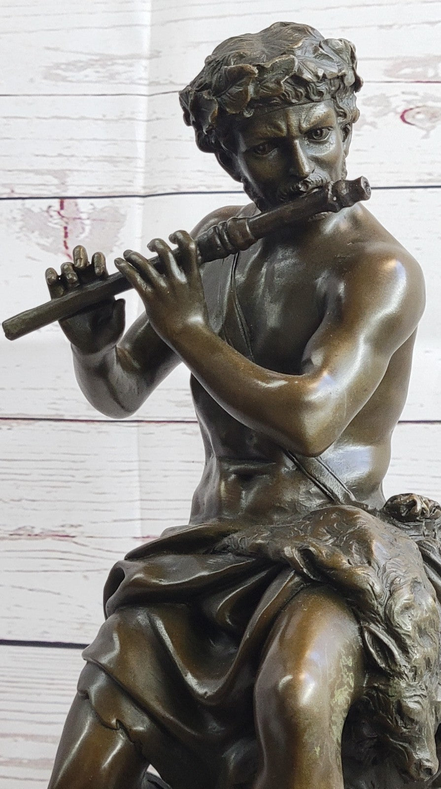 Genuine Bronze Statue - Shepherd and Satyr Boy Sculpture by Pan and Infant Faun