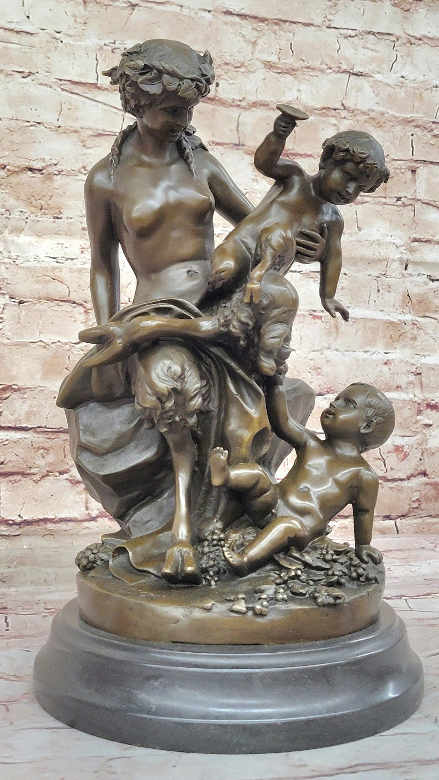 Female Satyr & Baby Satyr Bronze Sculpture: Clodion Signed Fine Art Decor