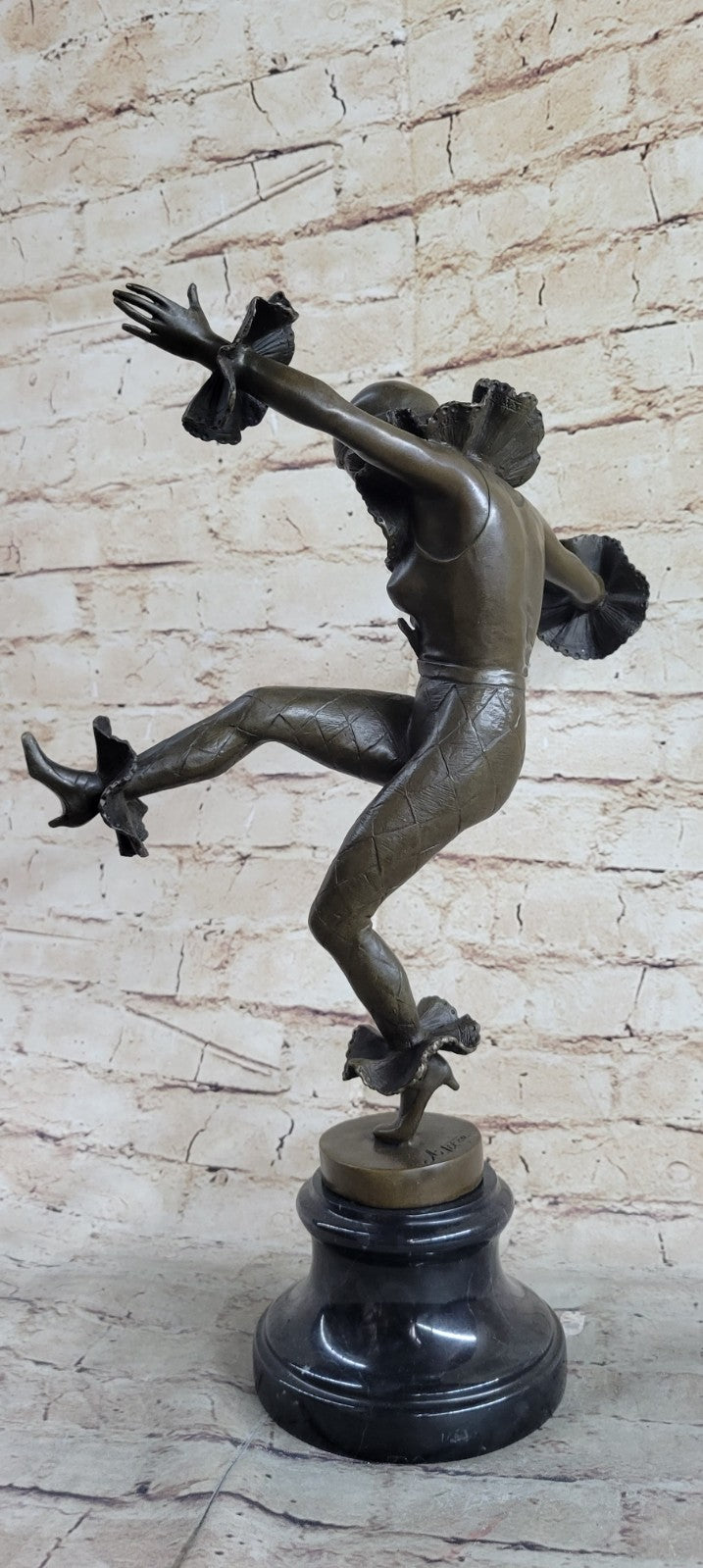 Bronze Sculpture Figure Female Dancer Art Deco Harlequin Stone H41cm