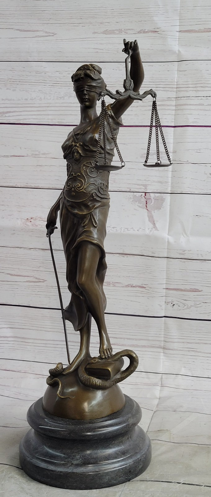 18" Tall BRONZE BLIND JUSTICE LAW MARBLE STATUE LADY SCALE Sculpture Nouveau Art