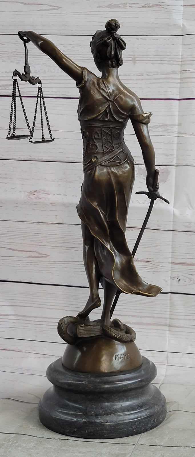 18" Tall BRONZE BLIND JUSTICE LAW MARBLE STATUE LADY SCALE Sculpture Nouveau Art