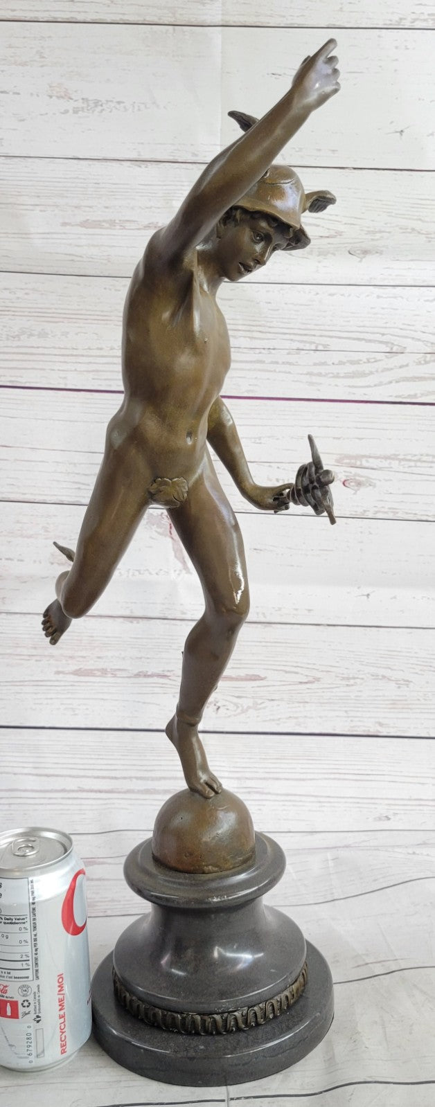 Handmade Bronze Statue Winged Mercury Hermes Mythology Flying Mercury Nude Gift