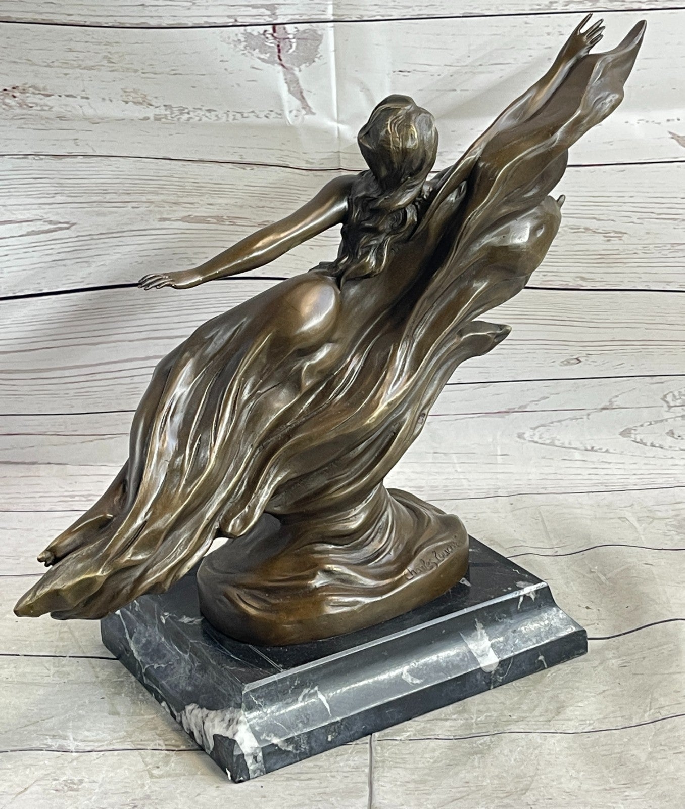 Handcrafted Detailed Nude Gorgeous Nymph Bronze Sculpture Marble Base Figurine