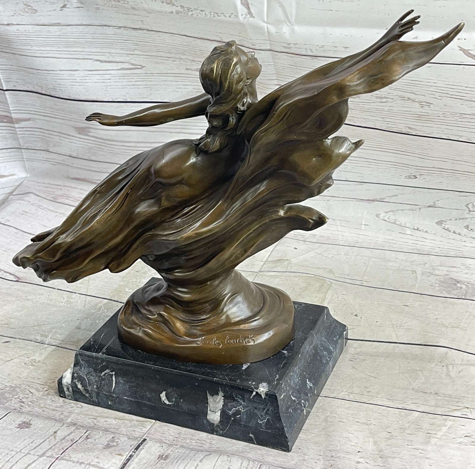 Handcrafted Detailed Nude Gorgeous Nymph Bronze Sculpture Marble Base Figurine