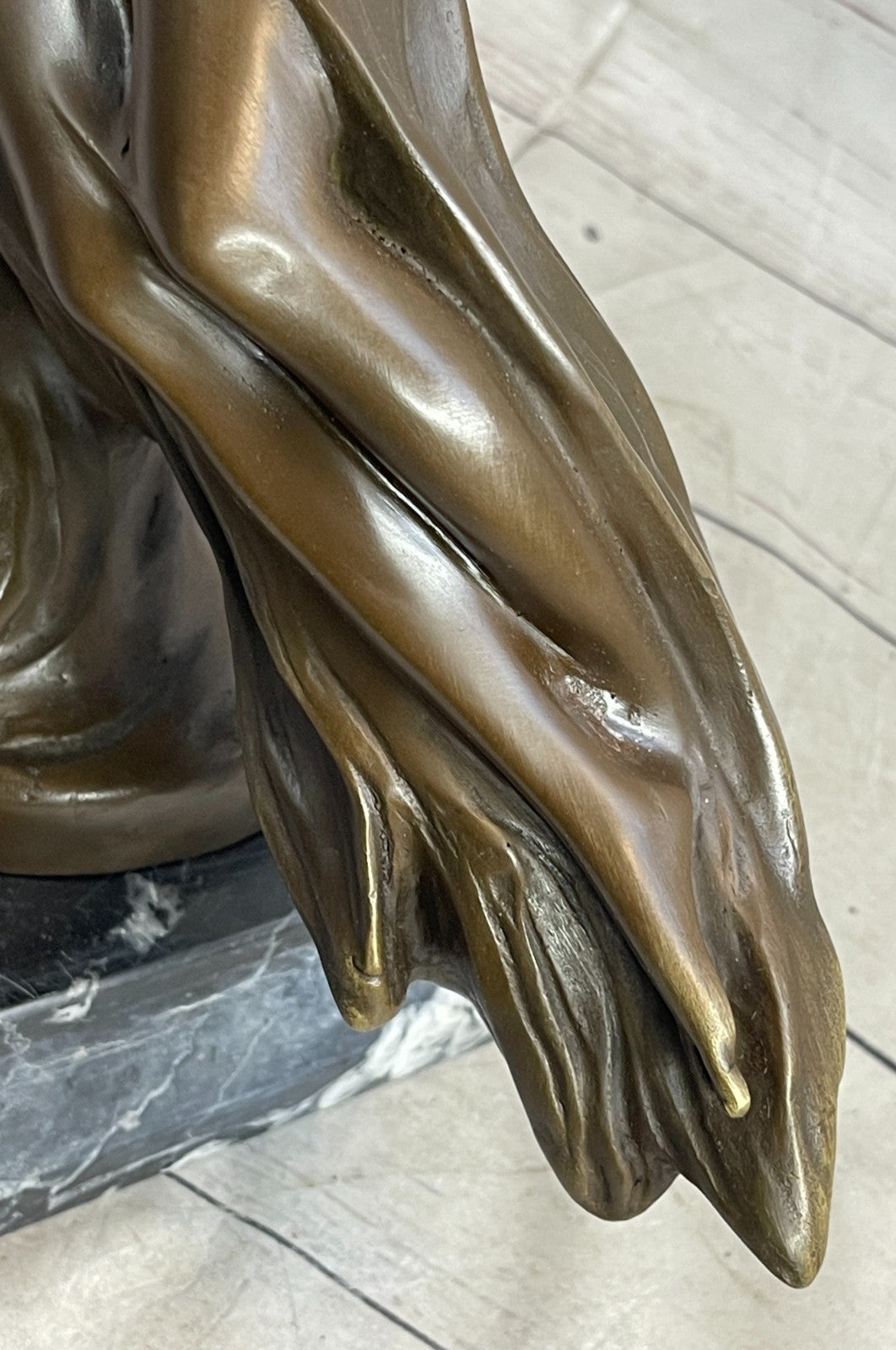 Handcrafted Detailed Nude Gorgeous Nymph Bronze Sculpture Marble Base Figurine