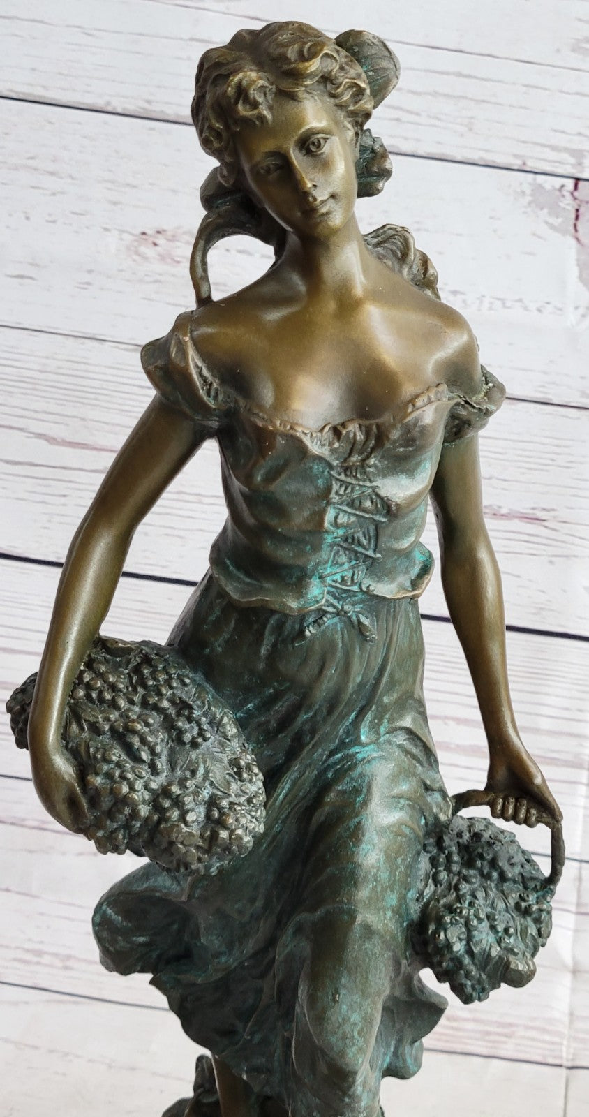 Hot Cast Bronze Thanksgiving Harvest Farmer Girl Statue Sculpture Figurine Art