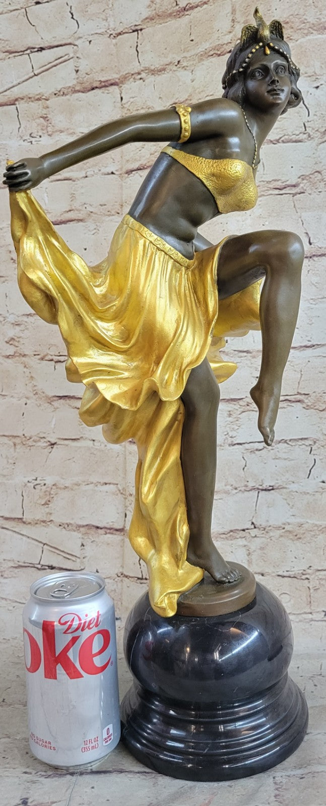 Art Nouveau Deco Gypsy Gold Patina Dancer Bronze Sculpture Marble Statue