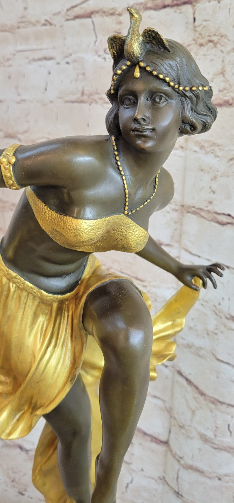 Art Nouveau Deco Gypsy Gold Patina Dancer Bronze Sculpture Marble Statue