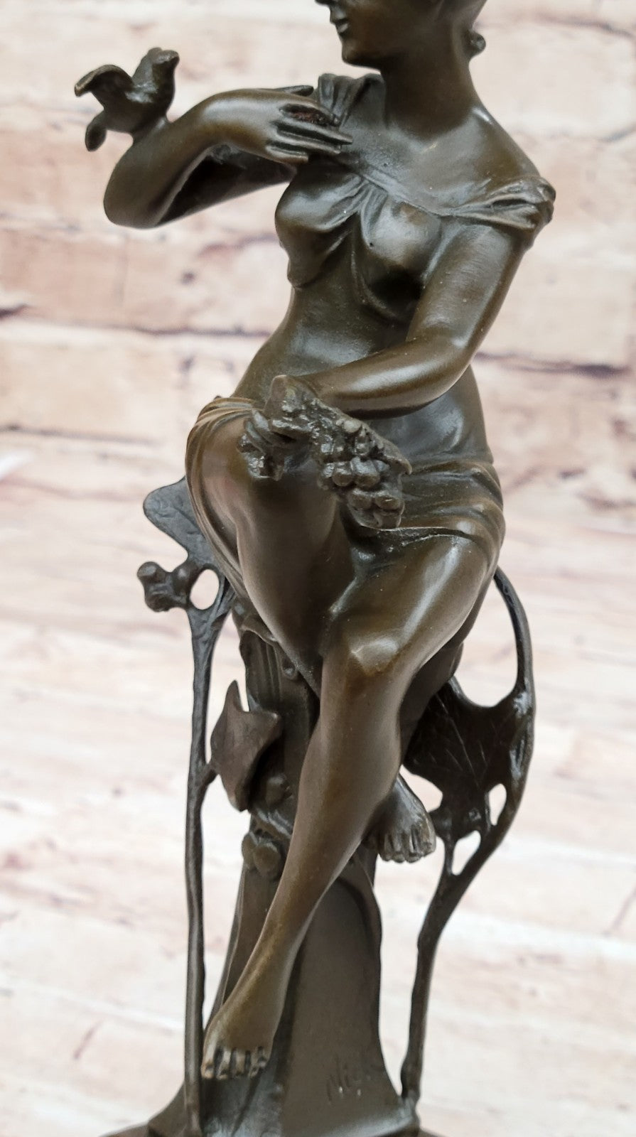 Girl with Bird on The Hand Mid Century Gift Bronze Sculpture Signed by Artist