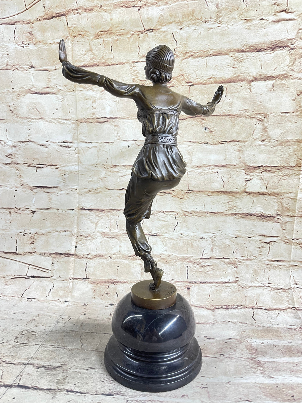 Antique Style GENUINE BRONZE Figural Gypsy girl Old PARLOR STATUE signed