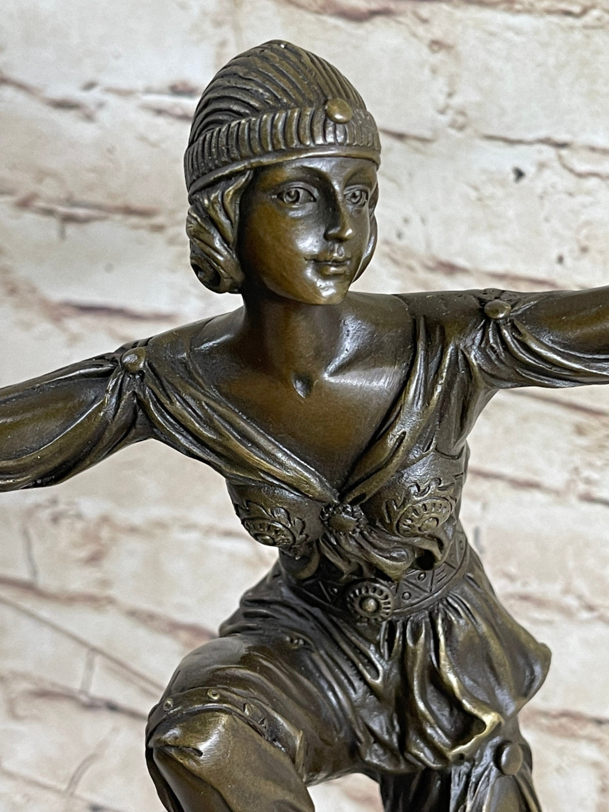 Antique Style GENUINE BRONZE Figural Gypsy girl Old PARLOR STATUE signed