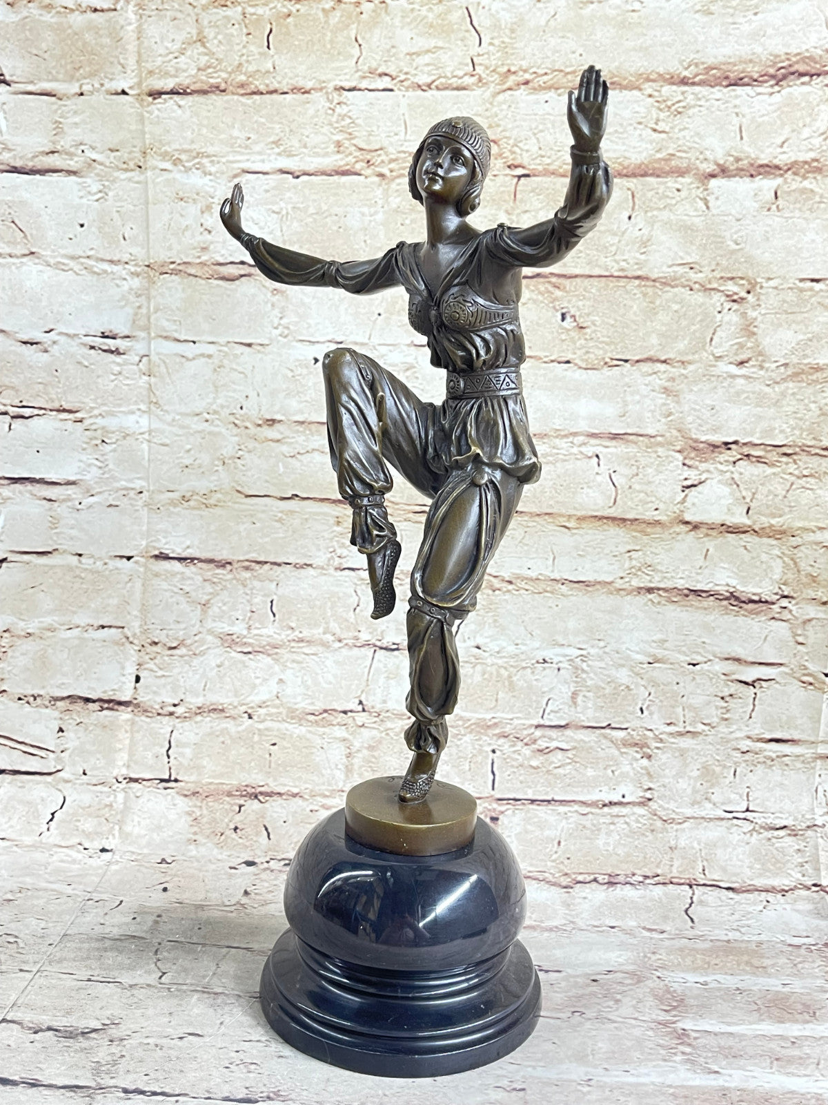 Antique Style GENUINE BRONZE Figural Gypsy girl Old PARLOR STATUE signed