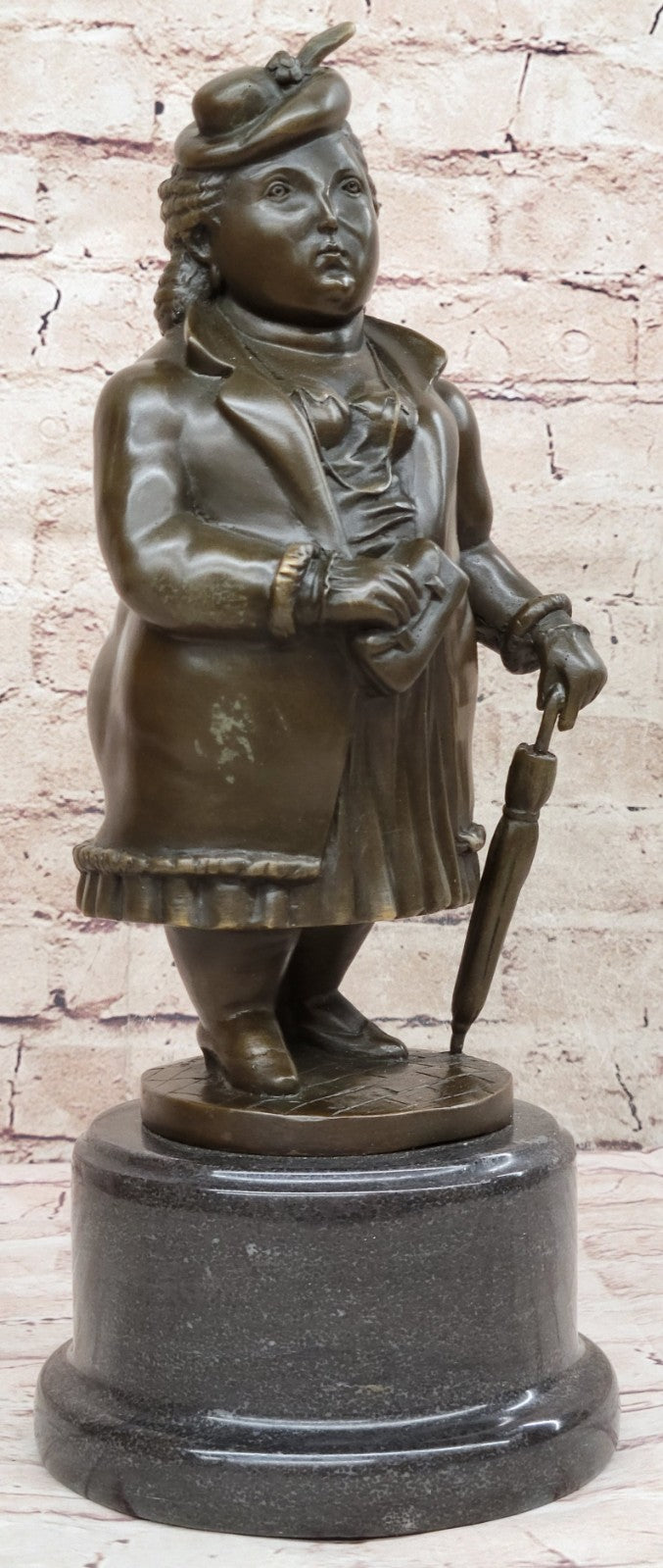 Fernando Botero bronze sculpture of English Lady finished in dark brown patina