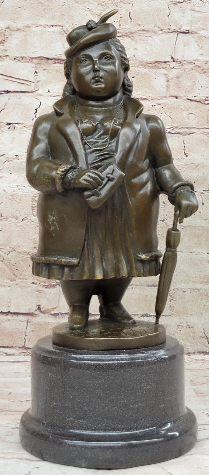 Fernando Botero bronze sculpture of English Lady finished in dark brown patina