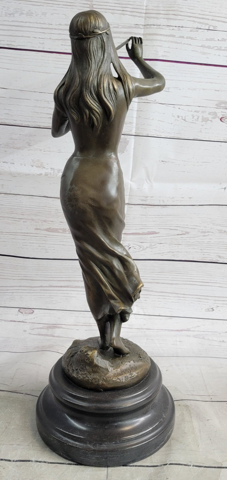 Striking Hot Cast Bronze Figurine of an Indian Girl Playing Flute by J. Angles