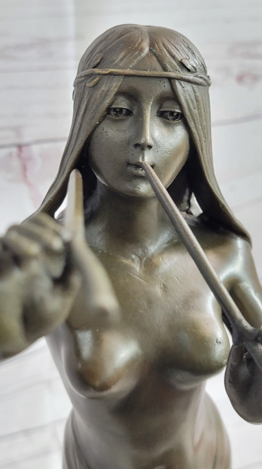 Striking Hot Cast Bronze Figurine of an Indian Girl Playing Flute by J. Angles