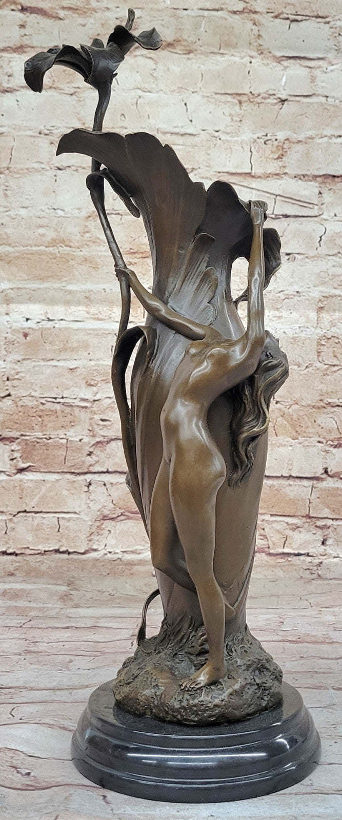 Artisan Craftsmanship: Nude Girl with Flower Vase - Charles Louchet`s Bronze Sculpture