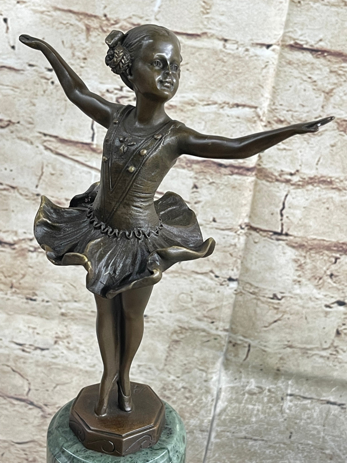 Historical Preiss Young Ballerina Marble Base Figurine Figure Sculpture Green NR
