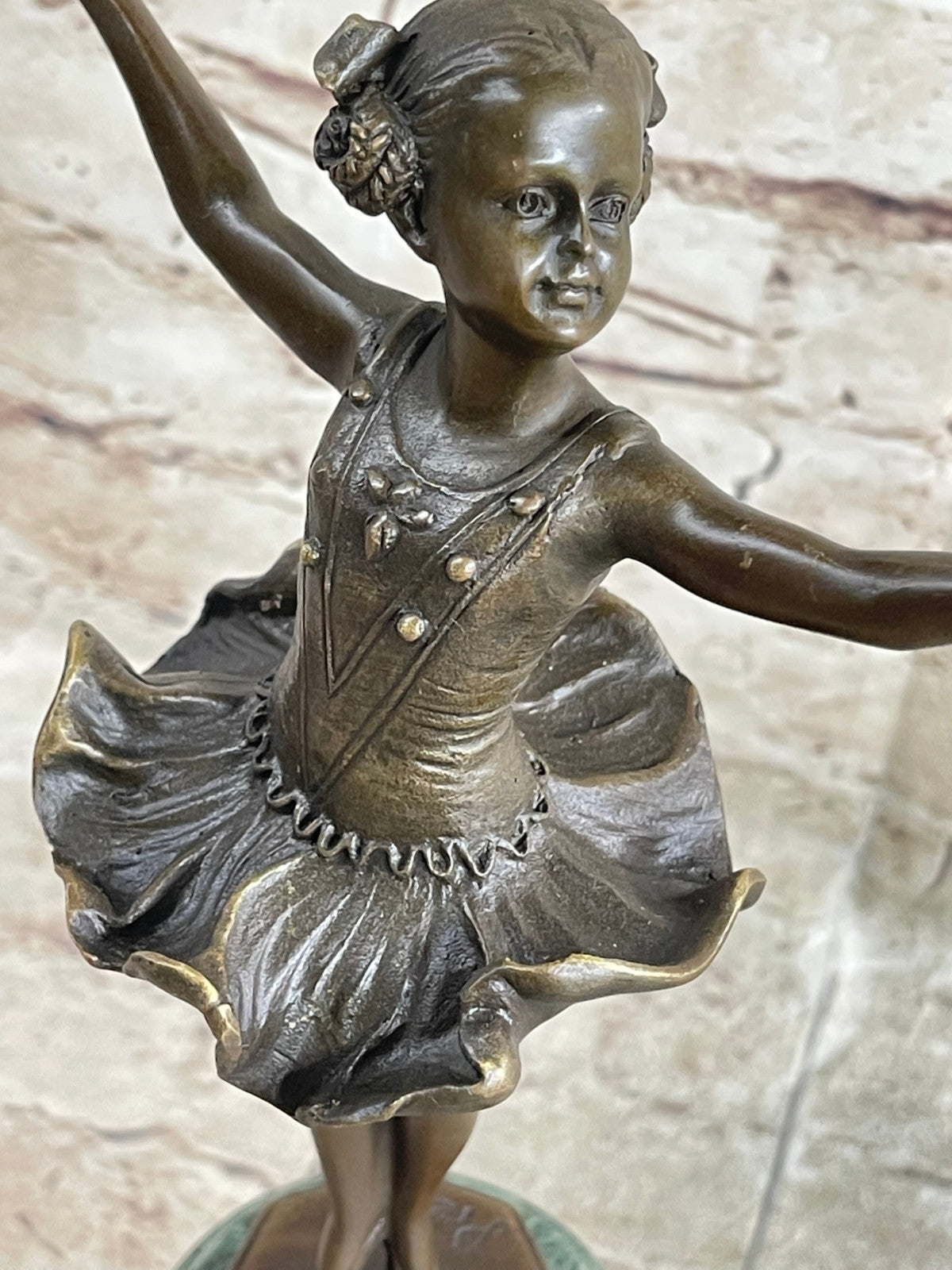 Historical Preiss Young Ballerina Marble Base Figurine Figure Sculpture Green NR