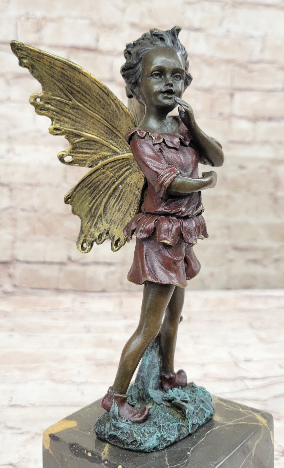 Handcrafted bronze sculpture SALE Book-End Patins Red Fairy Angel Deco Art