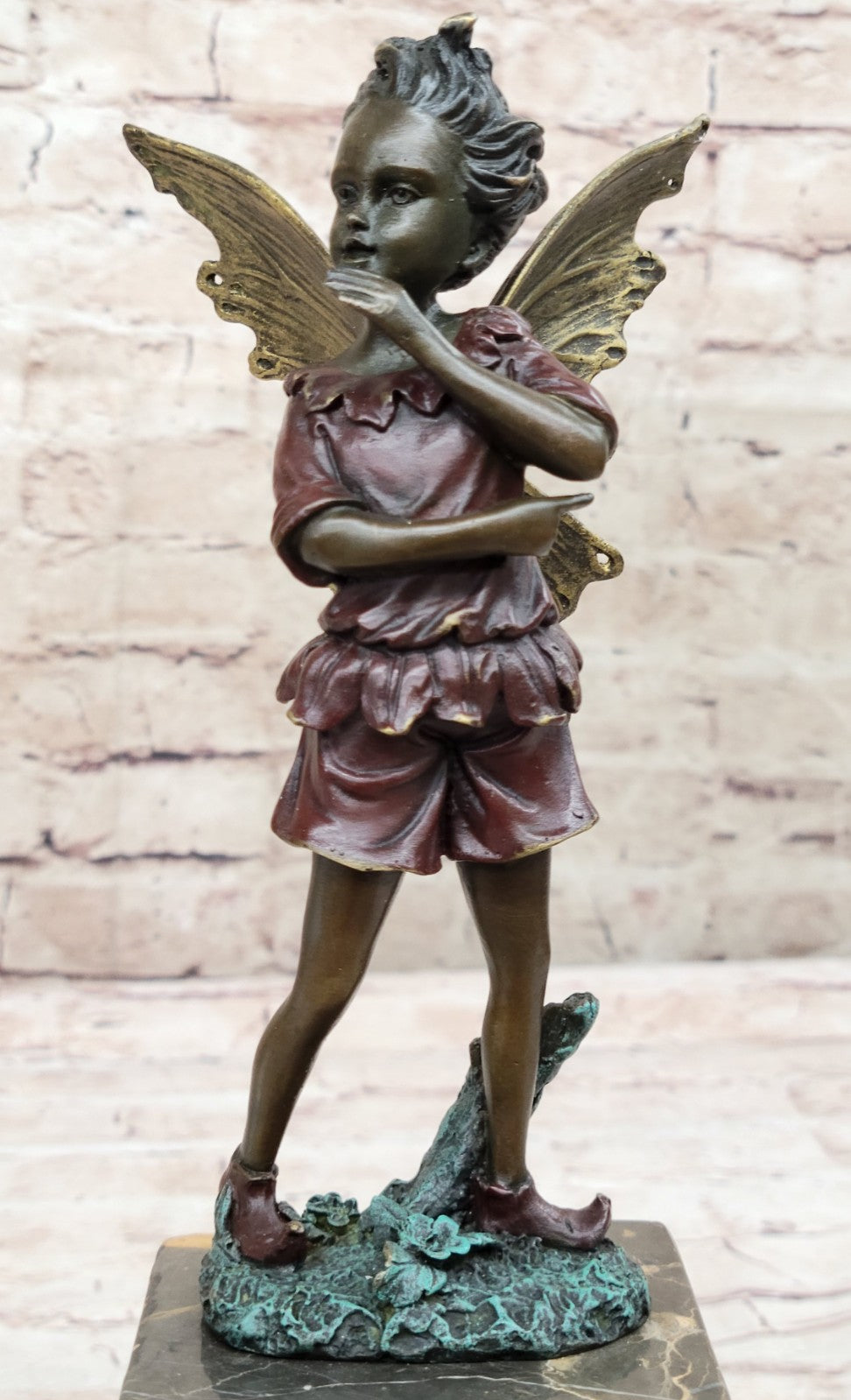 Handcrafted bronze sculpture SALE Book-End Patins Red Fairy Angel Deco Art