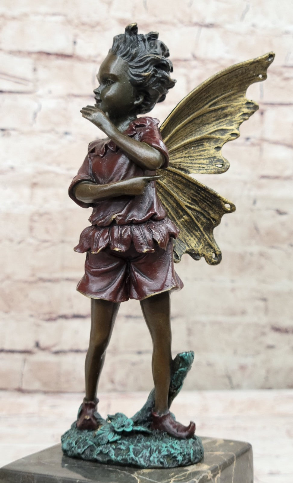 Handcrafted bronze sculpture SALE Book-End Patins Red Fairy Angel Deco Art