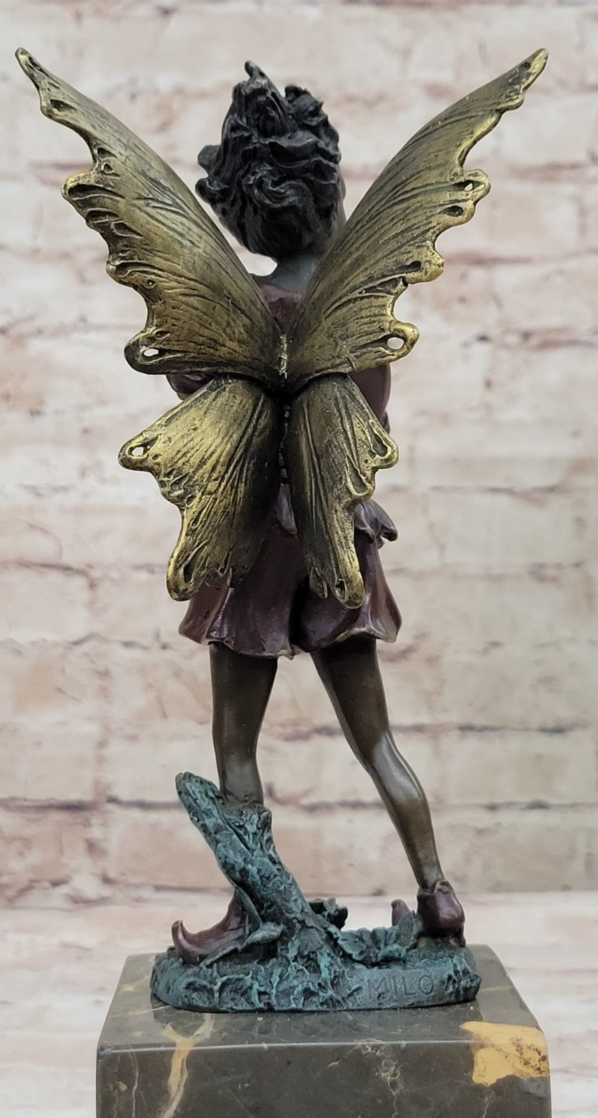 Handcrafted bronze sculpture SALE Book-End Patins Red Fairy Angel Deco Art