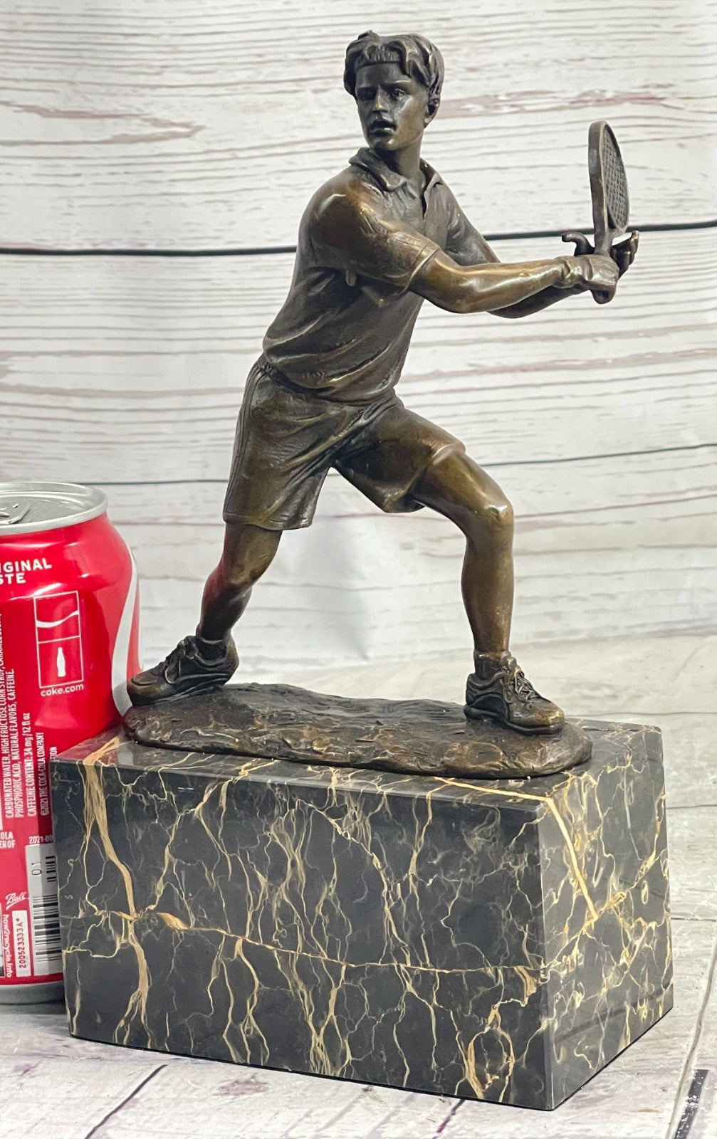 Rare Fine Vintage Bronze Signed Sculpture Statue Tennis Player Marble Base GIFT