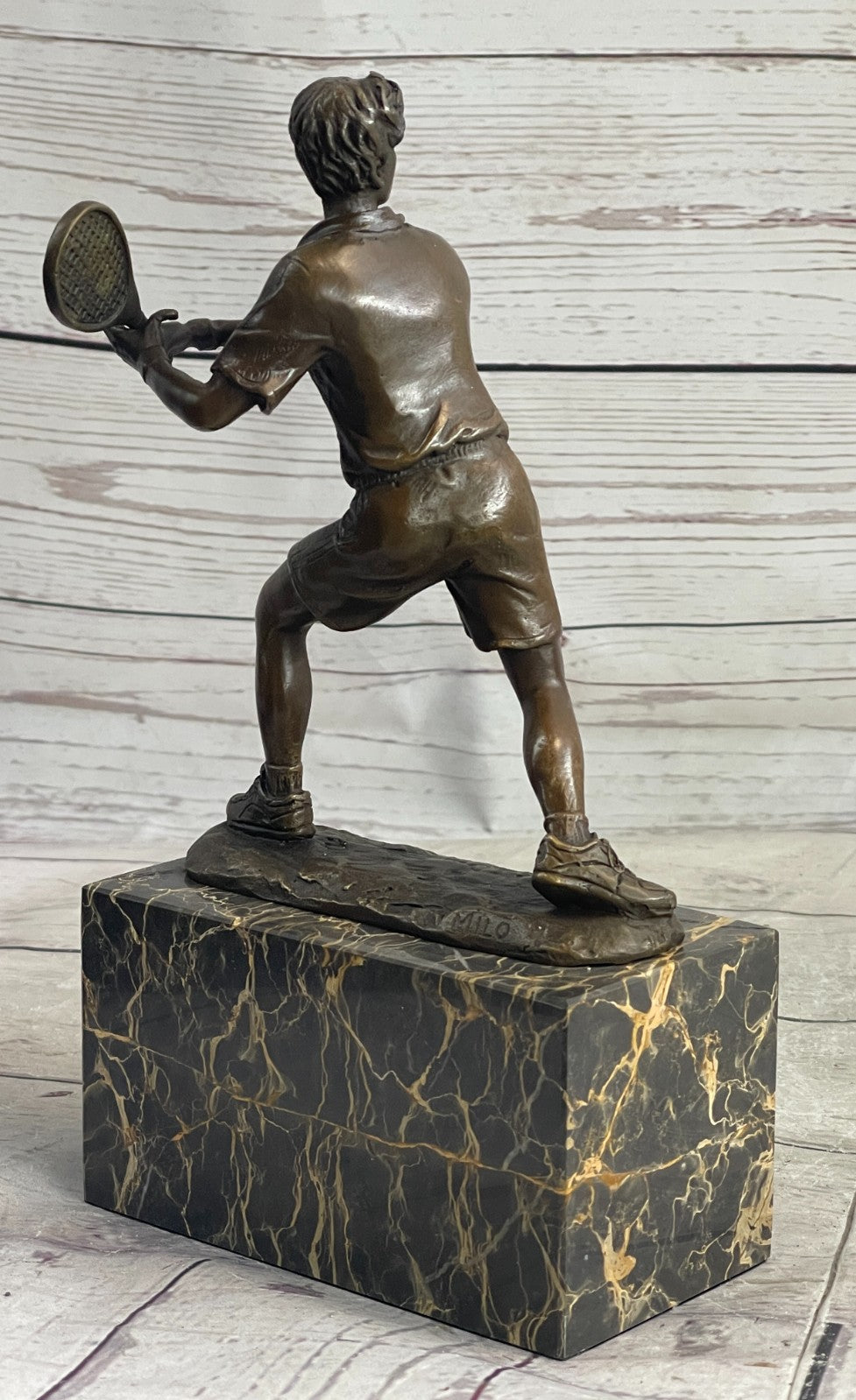 Rare Fine Vintage Bronze Signed Sculpture Statue Tennis Player Marble Base GIFT