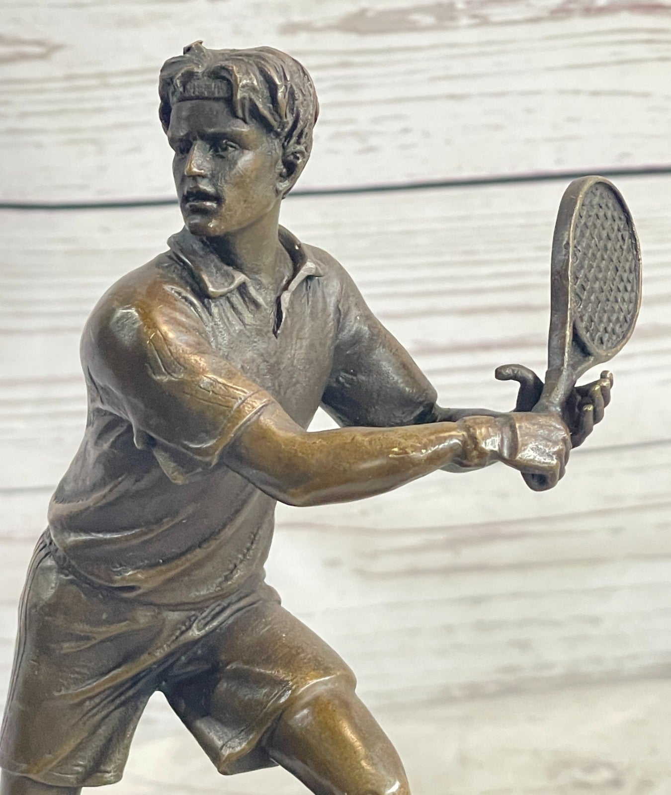 Rare Fine Vintage Bronze Signed Sculpture Statue Tennis Player Marble Base GIFT