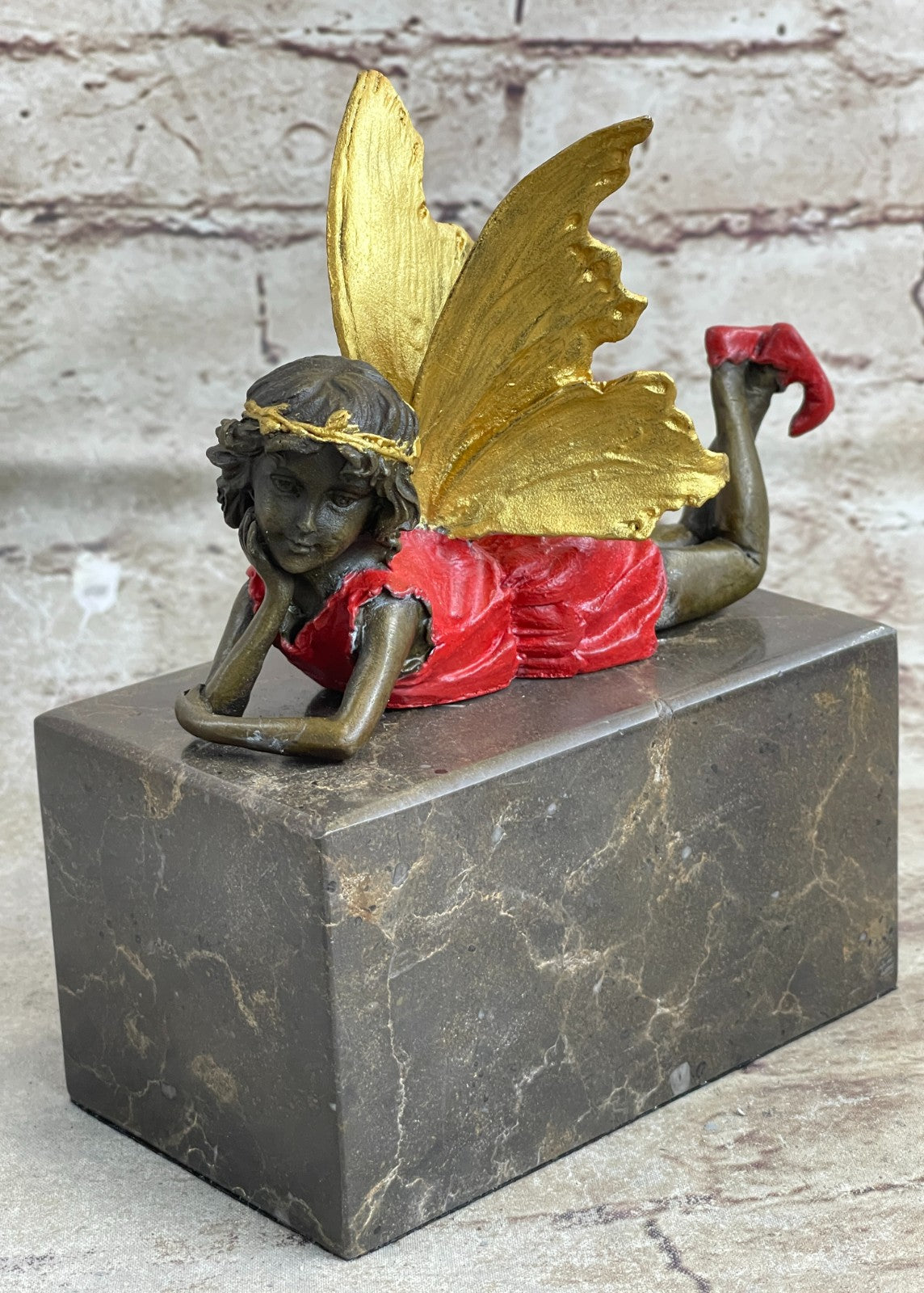 Original Milo Angel Cherub Gild Bronze Statue Art Deco Hot Cast Figurine Figure