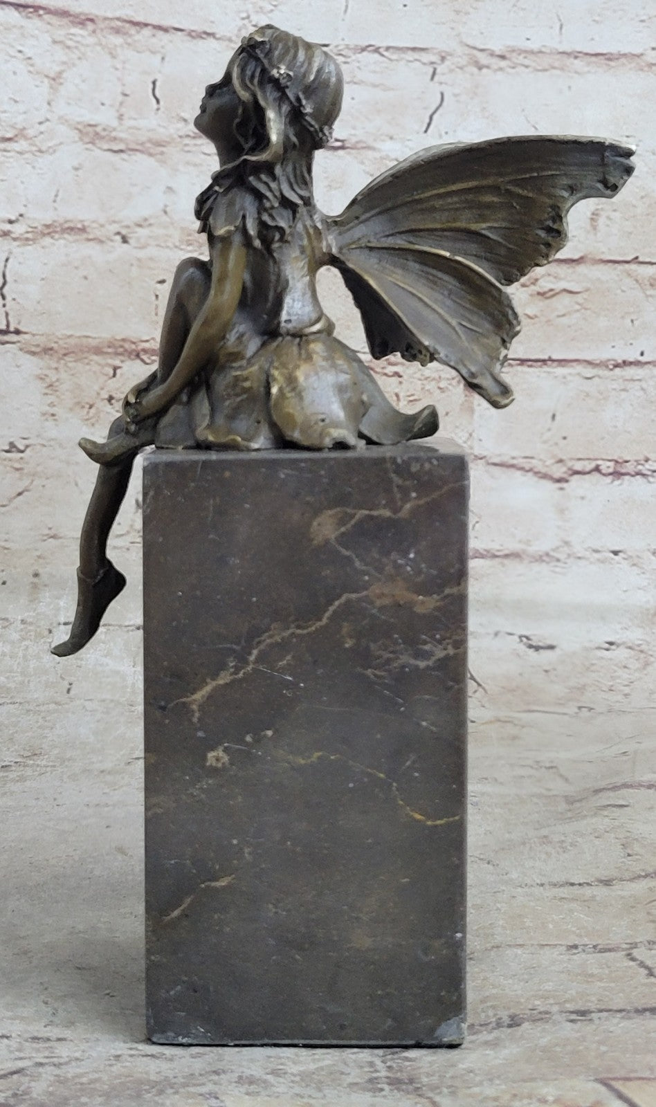 ART NOUVEAU BRONZE FAIRY BUTTERFLY Girl OLD BOOKEND BOOK ENS MARBLE BASE SCULPTU