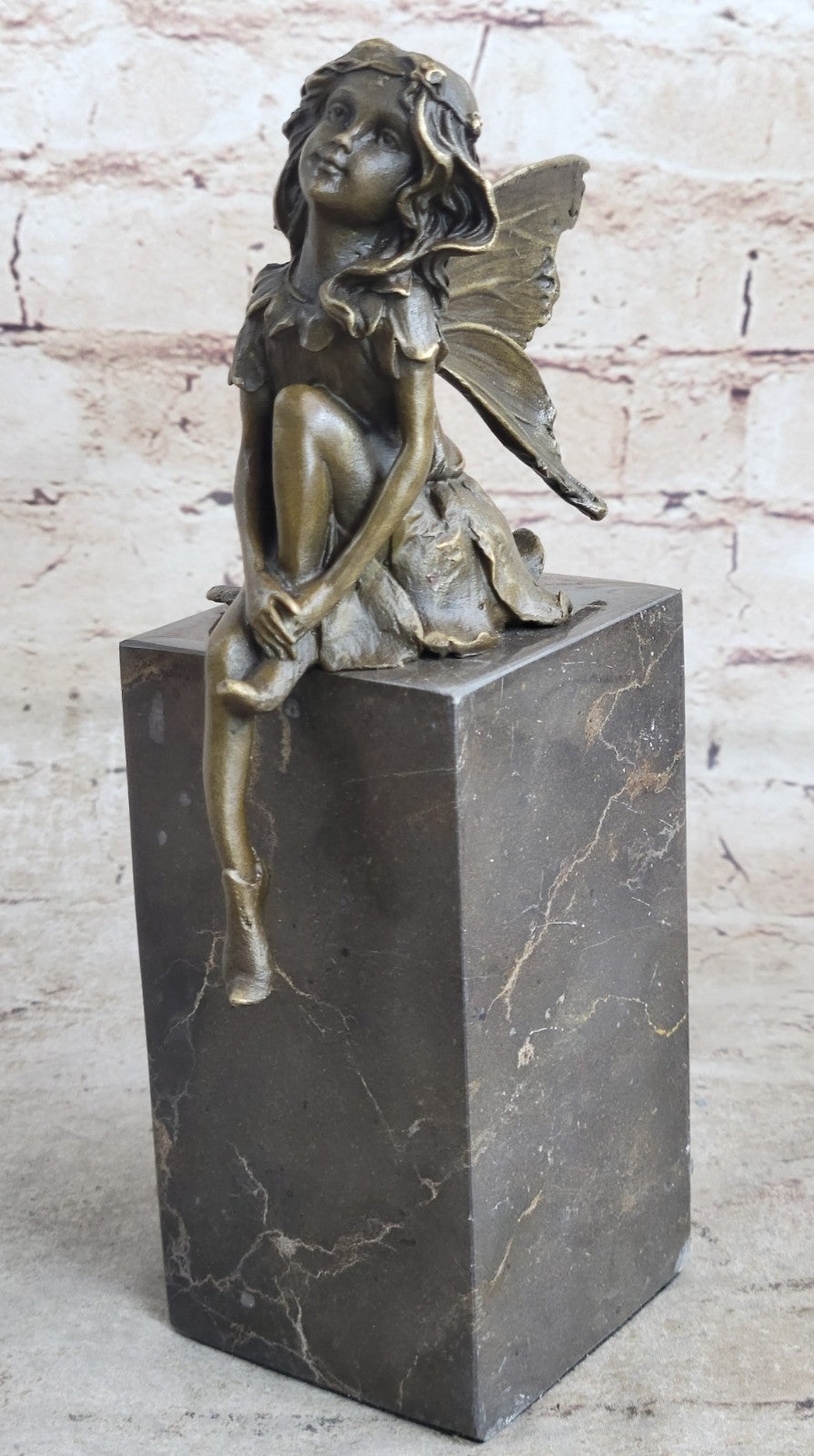 ART NOUVEAU BRONZE FAIRY BUTTERFLY Girl OLD BOOKEND BOOK ENS MARBLE BASE SCULPTU