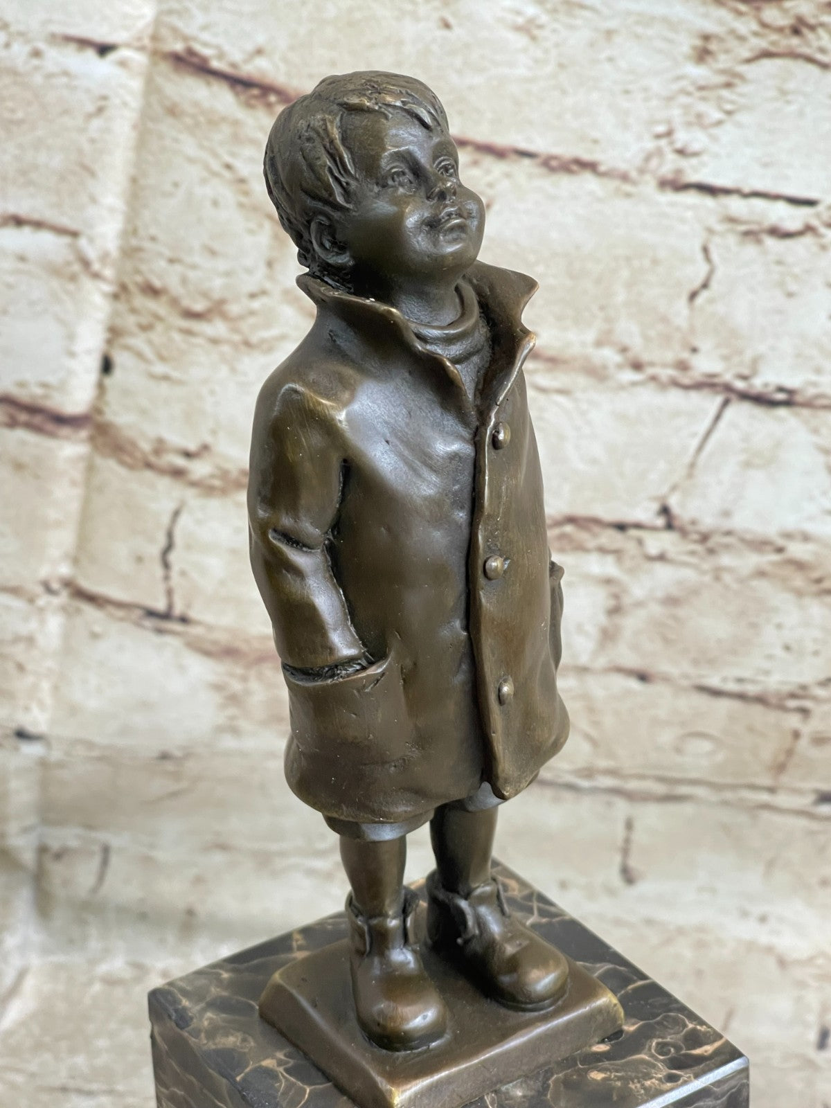 Vintage Signed Child Boy Bronze Sculpture Figurine Figure Cast Children Statue T