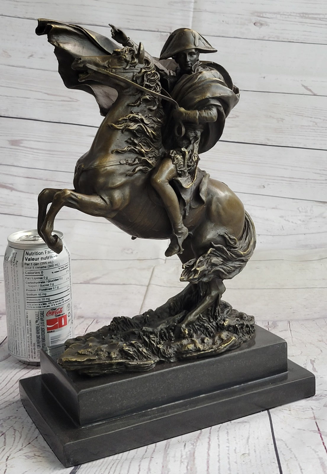 Large Bronze & Marble Sculpture of Napoleon Bonaparte Riding Horse Figure Statue