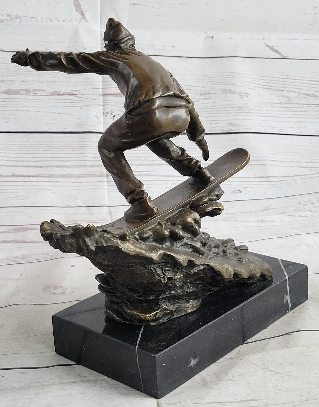 Downhill Snow Skier Bronze Sculpture Mid Century Statue Hot Cast Deco Original