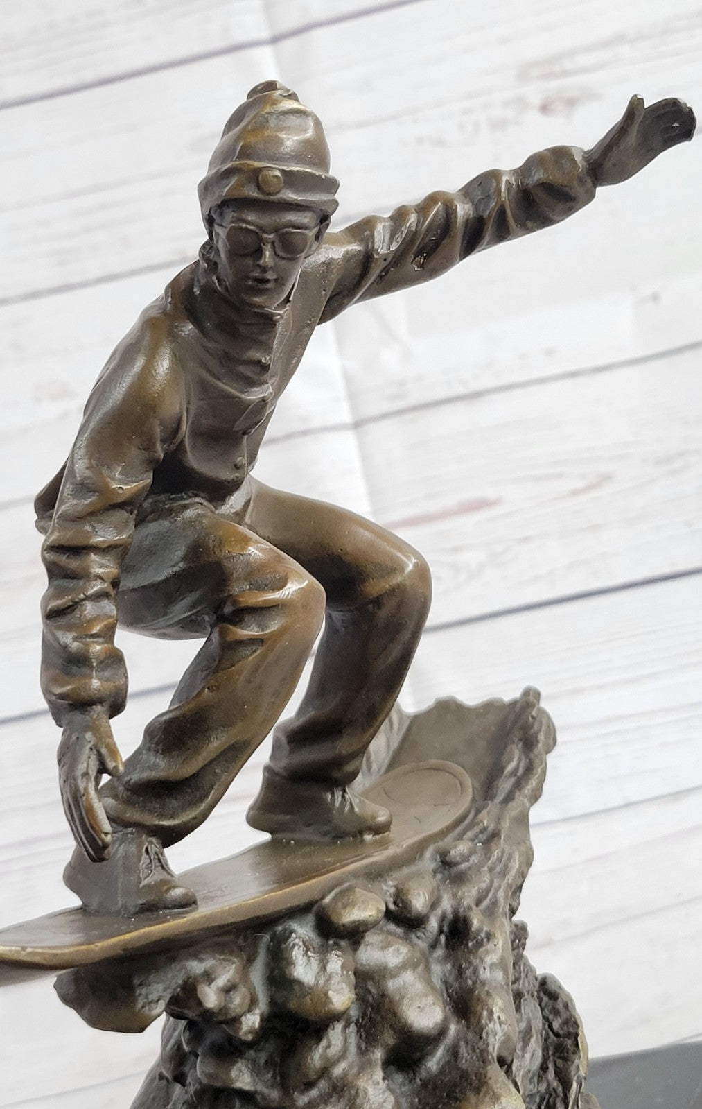 Downhill Snow Skier Bronze Sculpture Mid Century Statue Hot Cast Deco Original