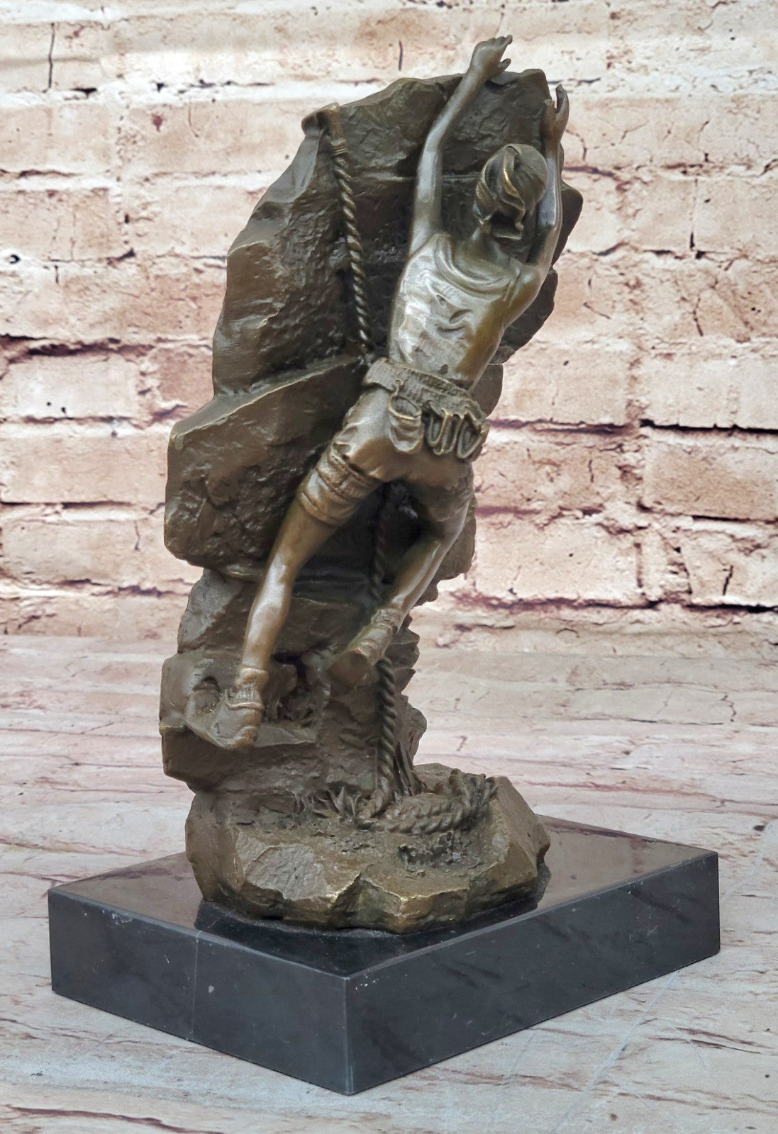 Extreme Sport Girl Rock Climbing Bronze Statue: M. Nick Signed Artwork Gift