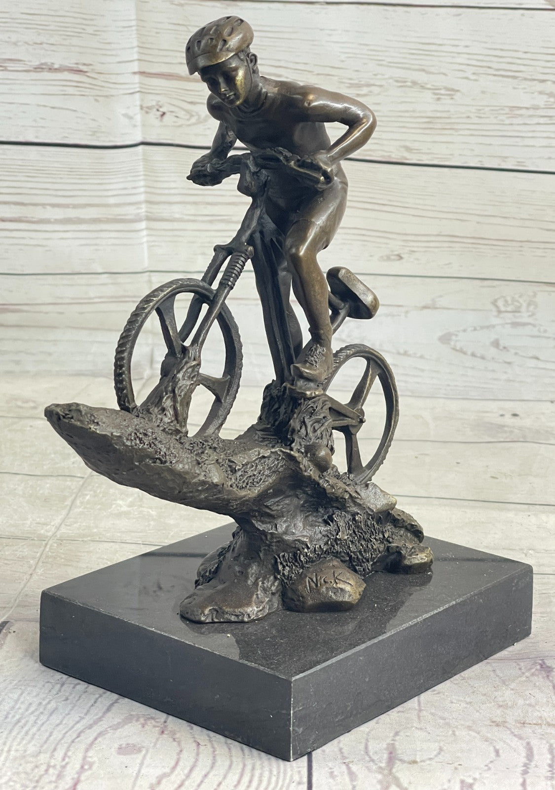 Heavy Solid Wrought Iron Bronze Sculpture Biking Sport Statue Man Bike Bicycle