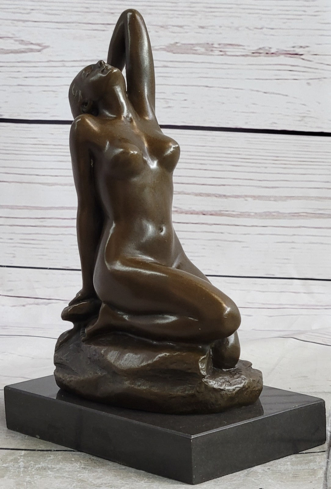 Bronze Sculpture Hand Made Original Patoue Nude Female on the Rock Figurine